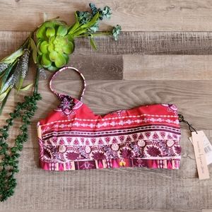 NWT Nanette Lepore asymmetrical bikini swim top sz 6.  Reds and pinks